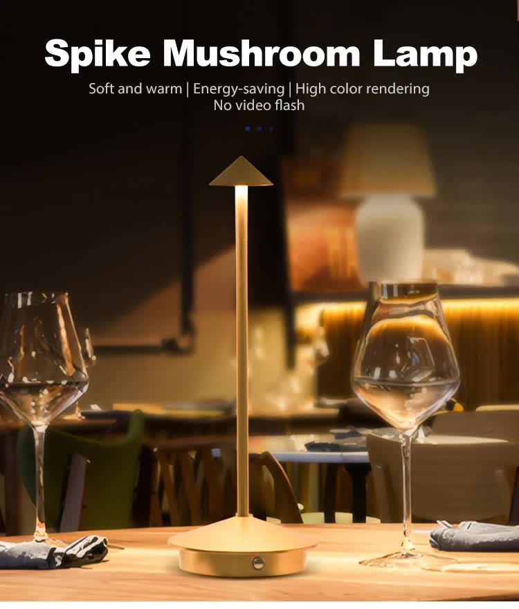 Black Modern Minimalist Aluminum LED Mushroom Night Light - Creative Bedside Atmosphere Lamp for Dining Room and Bedroom-2