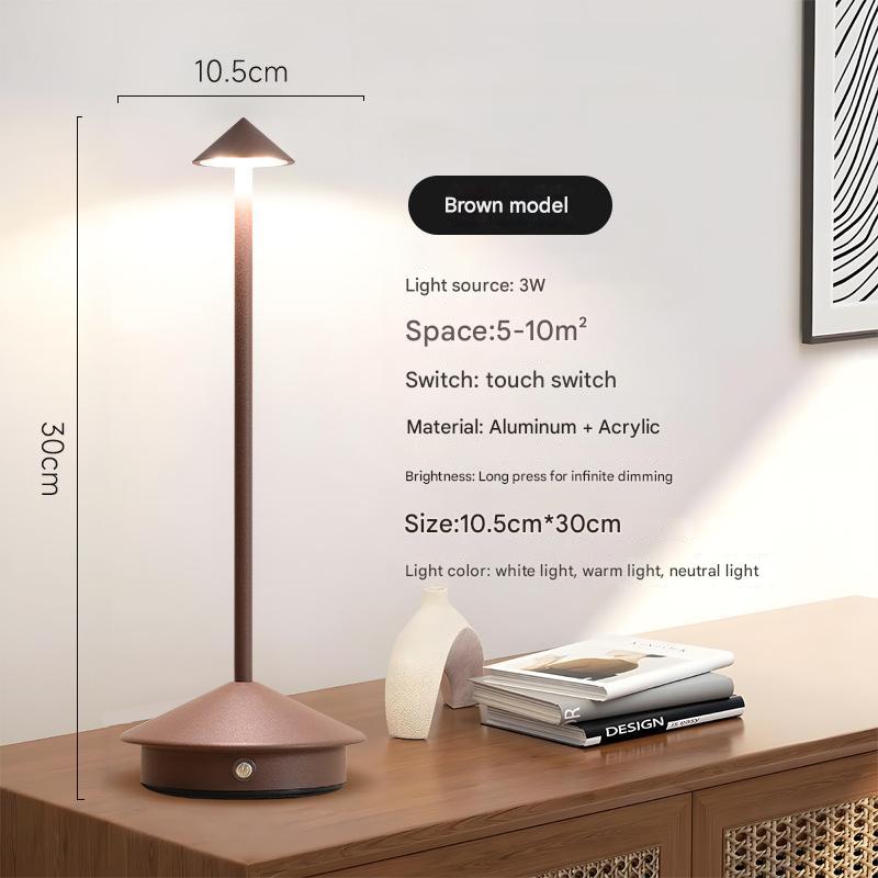 Brown Modern Minimalist Aluminum LED Mushroom Night Light - Creative Bedside Atmosphere Lamp for Dining Room and Bedroom-0