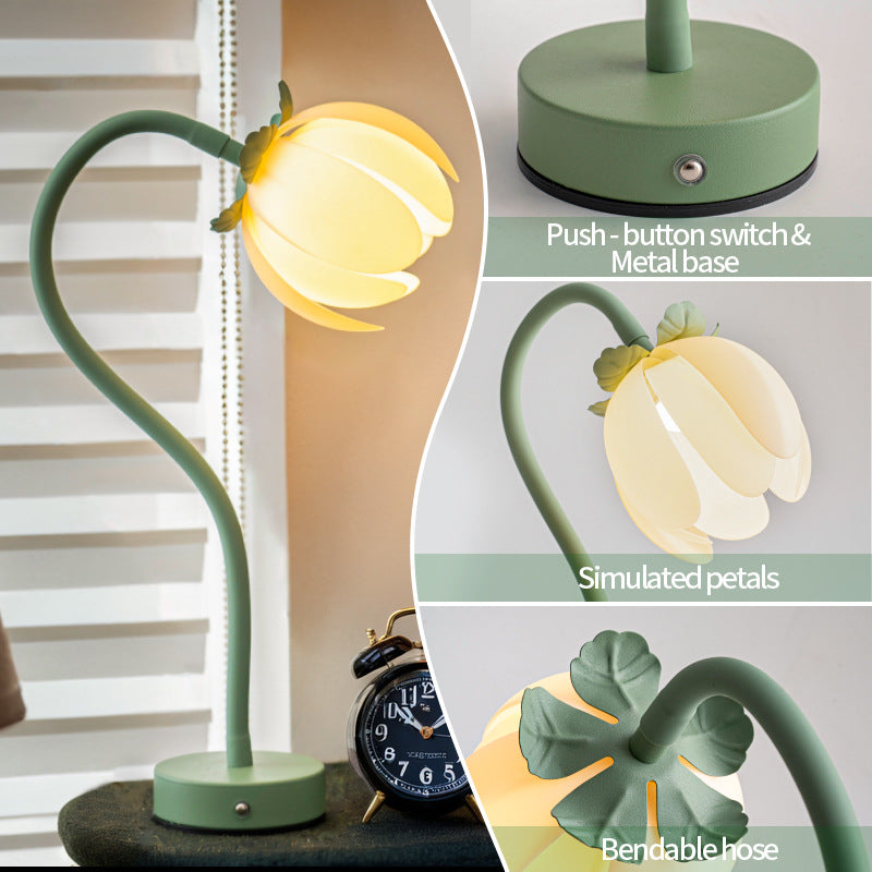 Green LED Tulip Desk Lamp - Flexible Gooseneck, Decorative Flower Table Light-2