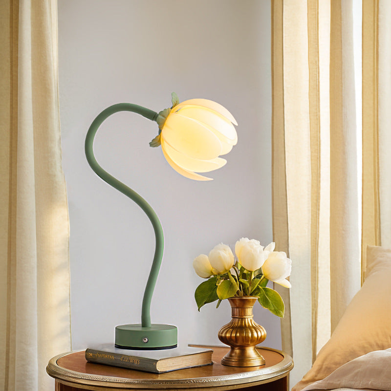Green LED Tulip Desk Lamp - Flexible Gooseneck, Decorative Flower Table Light-3