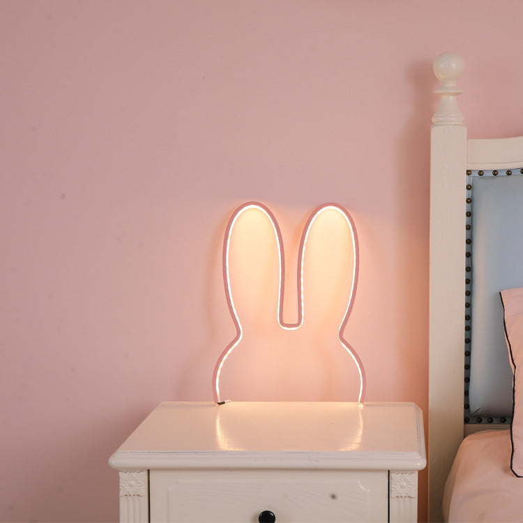 Pink 29x30cm Adorable Bunny LED Wall Night Light - USB Powered Warm White Lamp for Kids Room Decor-0
