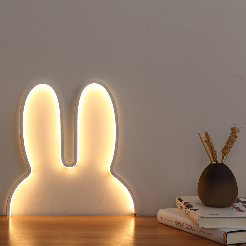 White 29x30cm Adorable Bunny LED Wall Night Light - USB Powered Warm White Lamp for Kids Room Decor-0