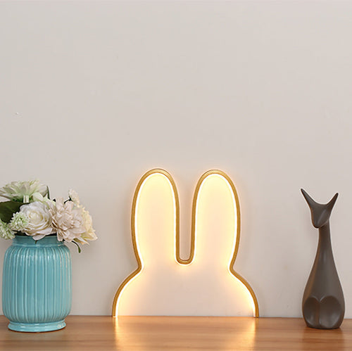 Gold 40x30cm Adorable Bunny LED Wall Night Light - USB Powered Warm White Lamp for Kids Room Decor-0