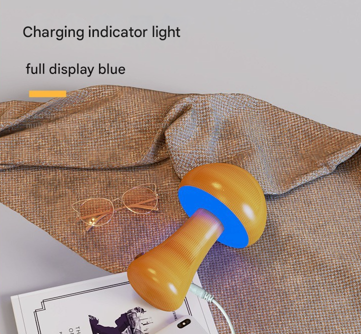 Dark Brown Solid Wood Mushroom LED Table Lamp - Rechargeable Touch Control Bedside Night Light (Large)-2