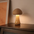 Brown Solid Wood Mushroom LED Table Lamp - Rechargeable Touch Control Bedside Night Light (Large)-0